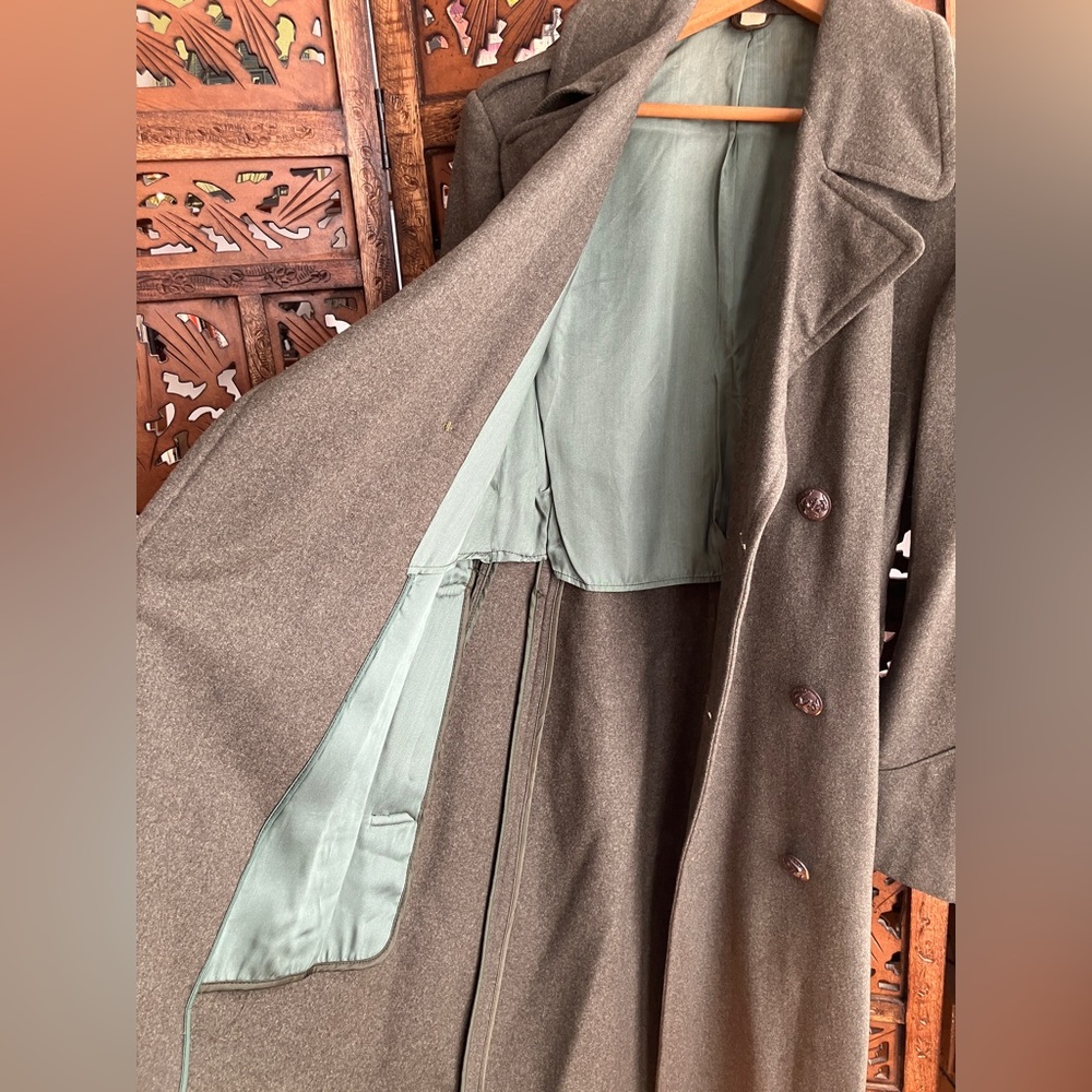 Vintage green wool mid century trench coat, military, 1950s - Picture 4 of 7
